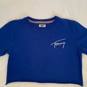 cropped blue tommy hilfilger t shirt